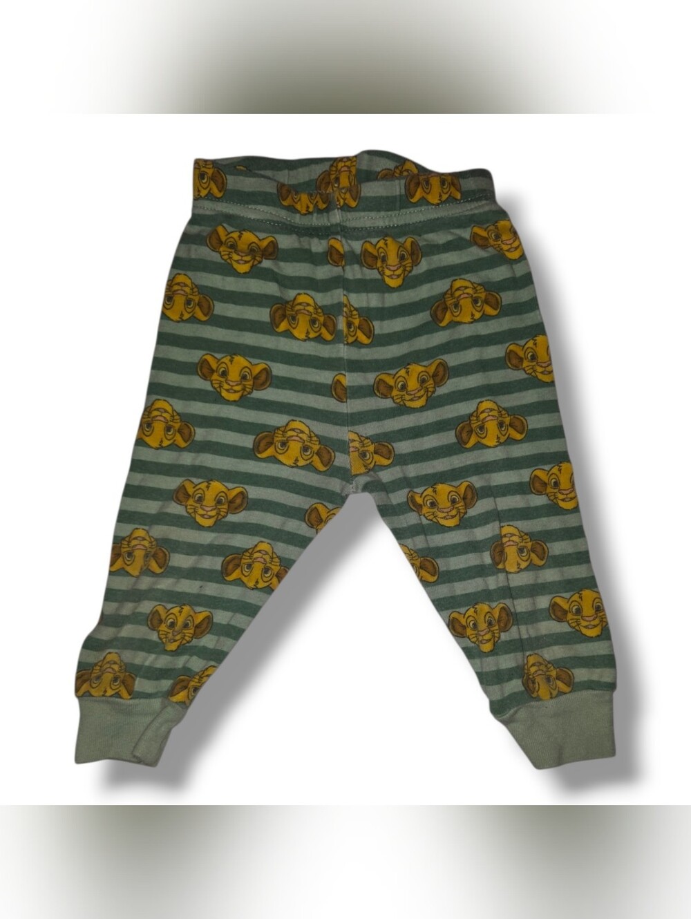 Disney Green Striped Pajama Bottoms with Yellow Character Faces
